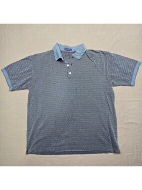 Alan Flusser Mens Medium Polo Shirt Blue Zigzag Pattern Mercerized Cotton